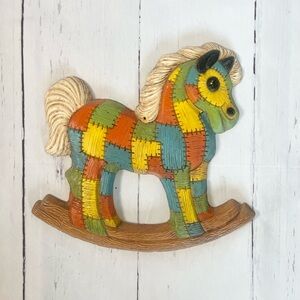Vintage Multicolor Quilt Patchwork Rocking Horse Hobby Horse Wall Hanging